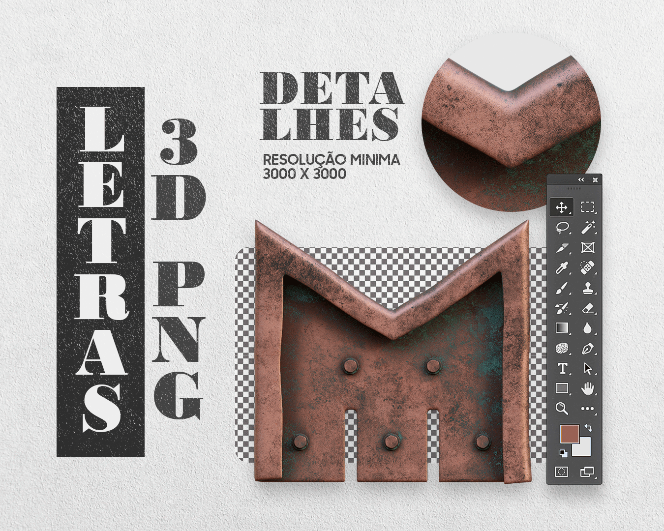 LETRAS 3D FREE - PNG TEXTURA FERRO