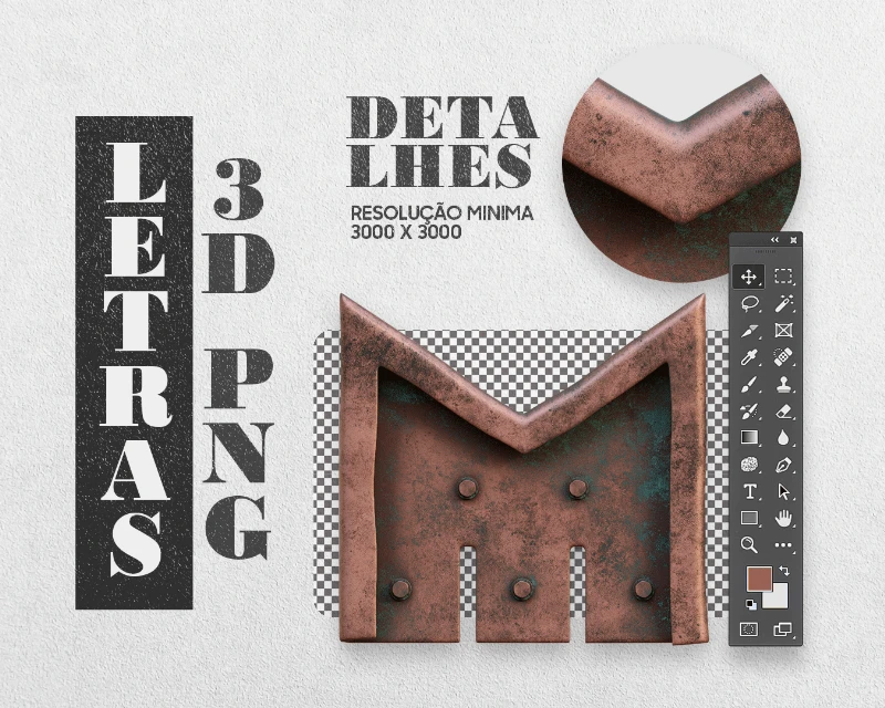 LETRAS 3D FREE - PNG TEXTURA FERRO