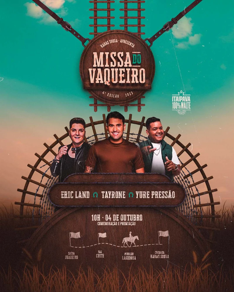 FLYER FREE: Missa dos Vaqueiros, Vaquejada e Cavalgada - Editável no PhotoShop e Canva