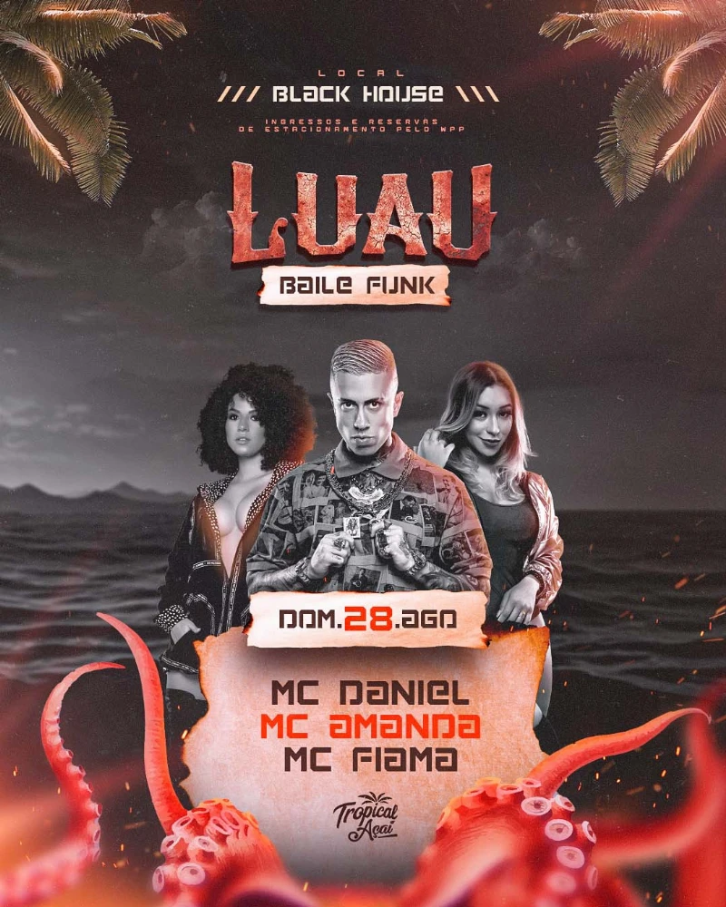 FLYER FREE: Luau Baile Funk editável no Canva e Photoshop GRÁTIS